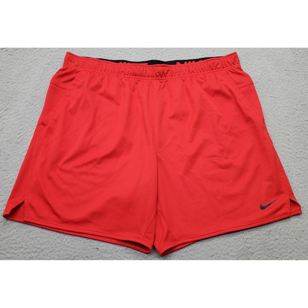 Nike Knit Hybrid‎ Training Shorts Mens XXL Red Workout Swoosh Logo Elastic Waist